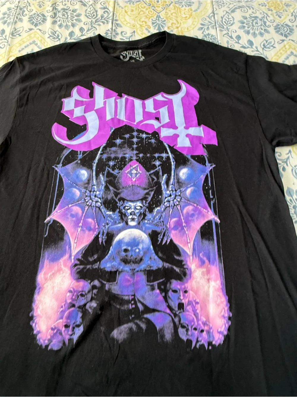 Ghost Graphic Men's Black Tee with Purple Artwork - Picture 2 of 3